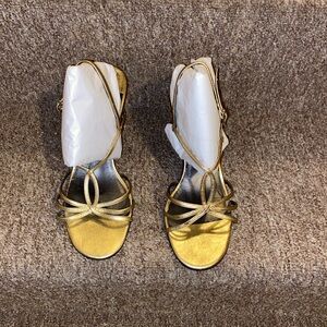 💛EUC Alfani Genuine Leather Gold Strap Dress Sandals